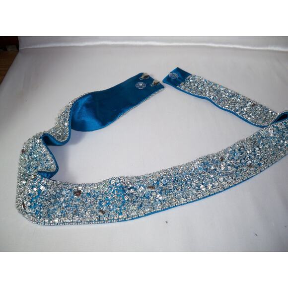 Teal blue beaded rhinestone satin belt prom formal dressy bridal dress belt sash